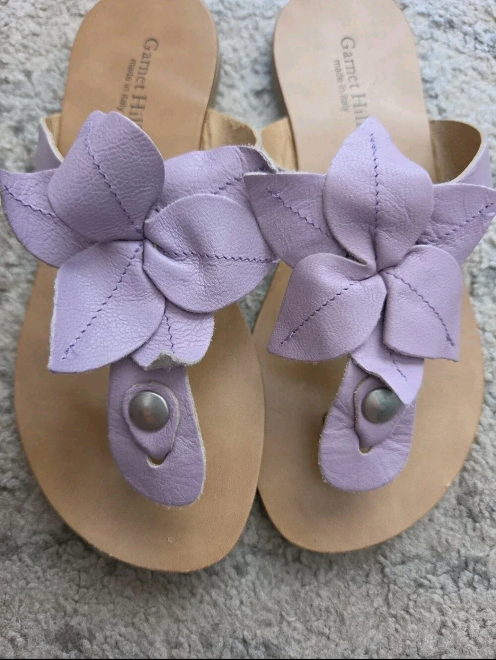 Garnet Hill Big Girls Lavender Leather Floral Thong Sandal Summer Flip Flop 2